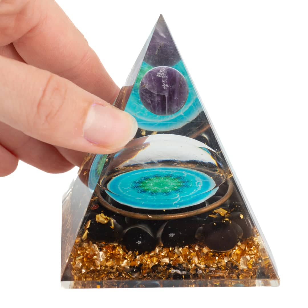 Orgonit Pyramide Schwarze Turmalin Blume Des Lebens Und Amethyst Kugel