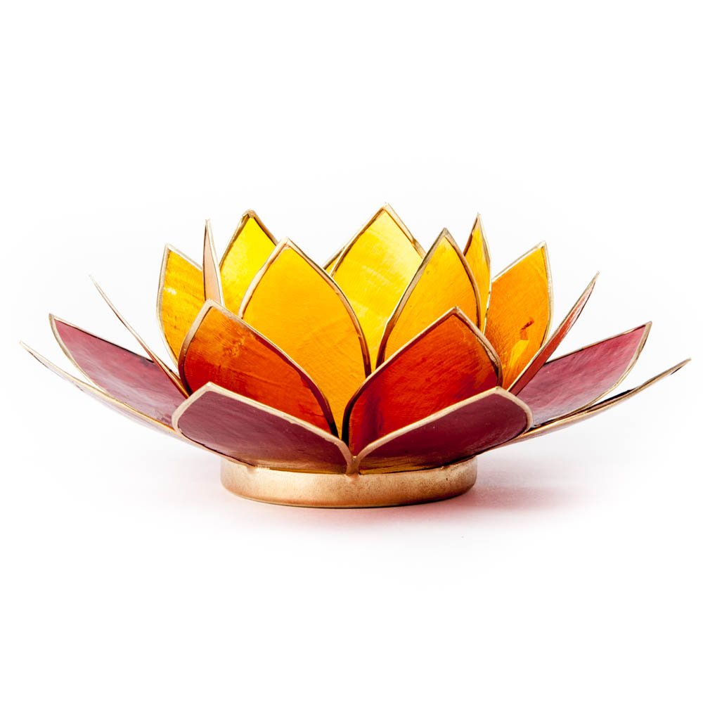 Teelichthalter - Lotusblume (atmosphärisches Licht, orange, goldener Rand)