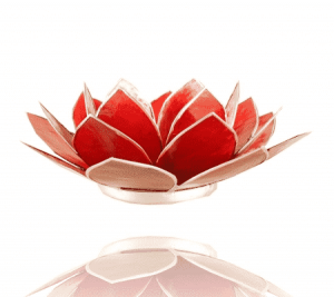 Teelichthalter - Lotusblume 1. Chakra (atmosphärisches Licht, silberner Rand, hellrot)