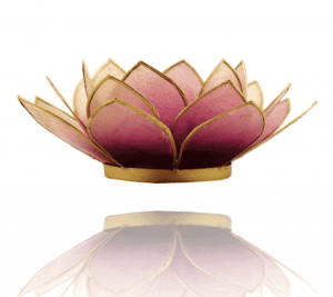 Teelichthalter - Lotusblume (atmosphärisches Licht, violett, goldener Rand)