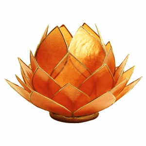Teelichthalter - Lotusblume (atmosphärisches Licht, orange, goldener Rand, groß)