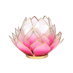 Teelichthalter - Lotusblume (Stimmungslicht, rot-rosafarbend, goldener Rand, groß)