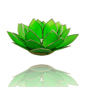 Teelichthalter - Lotusblume 4. Chakra (atmosphärisches Licht, silberner Rand, grün)