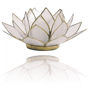 Teelichthalter - Lotusblume (atmosphärisches Licht, naturellfarbend, goldener Rand)