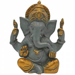 Ganesha grau mit goldfarbigem Finishing - 14 cm