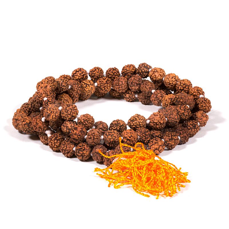 Mala Rudraksha 108 Perlen mit oranger Quaste