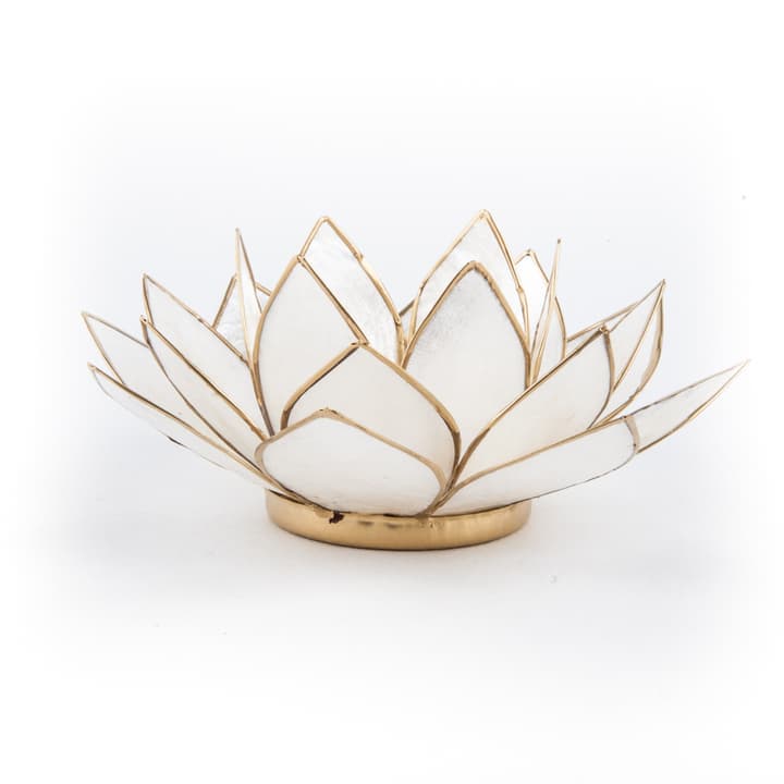 Teelichthalter - Lotusblume (atmosphärisches Licht, perlmutt-farbend, goldener Rand)