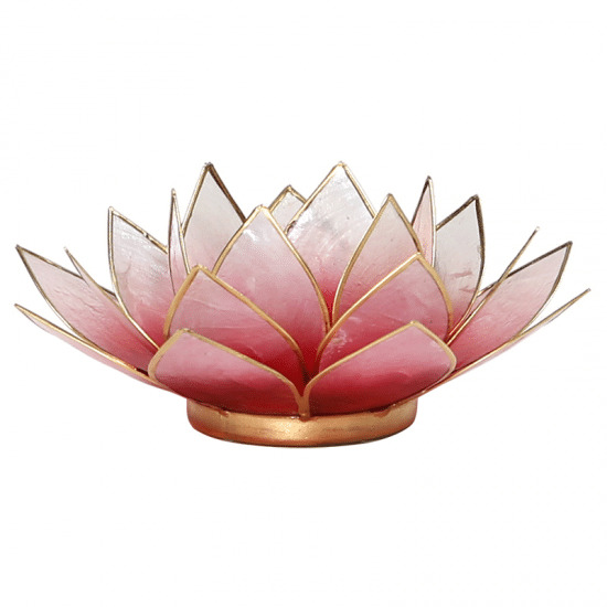Teelichthalter - Lotusblume (Stimmungslicht, rot-rosafarbend, goldener Rand)