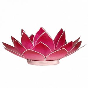 Teelichthalter - Lotusblume (atmosphärisches Licht, rosafarben, silberner Rand)