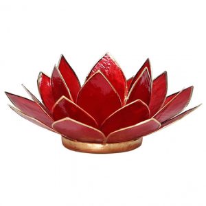 Teelichthalter - Lotusblume 1. Chakra (atmosphärisches Licht, goldener Rand, hellrot)