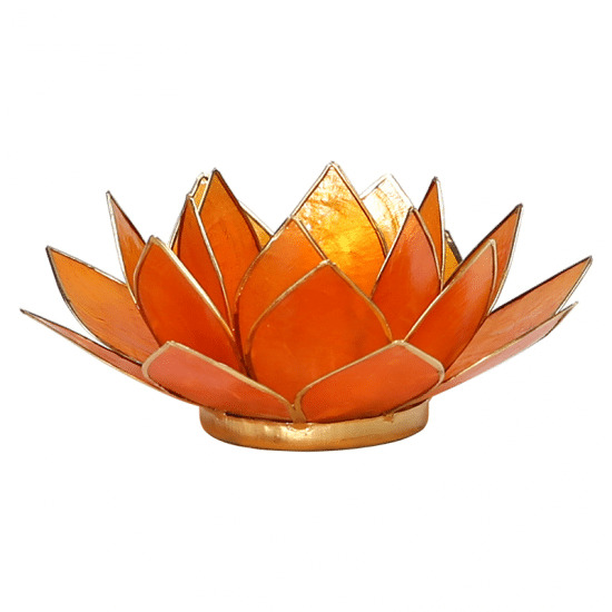 Teelichthalter - Lotusblume 2. Chakra (atmosphärisches Licht, goldener Rand, orange)