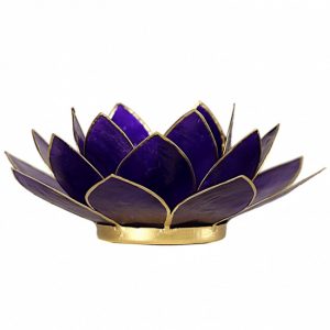 Teelichthalter - Lotusblume 7. Chakra (atmosphärisches Licht, goldener Rand, violett)