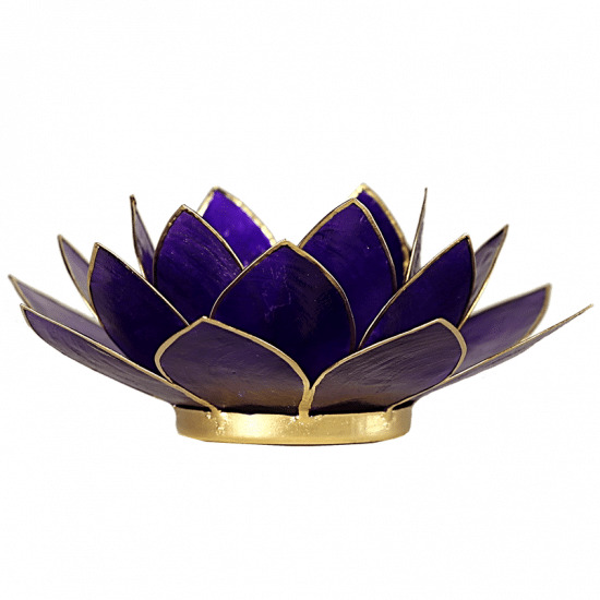 Teelichthalter - Lotusblume 7. Chakra (atmosphärisches Licht, goldener Rand, violett)