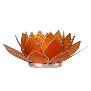 Teelichthalter - Lotusblume 2. Chakra (atmosphärisches Licht, silberner Rand, orange)