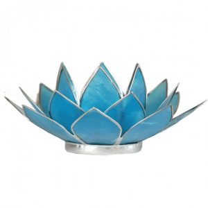 Teelichthalter - Lotusblume 5. Chakra (atmosphärisches Licht, silberner Rand)