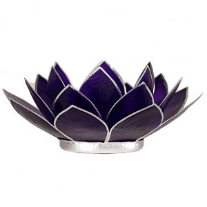 Teelichthalter - Lotusblume 6. Chakra (atmosphärisches Licht, silberner Rand, vioeltt)