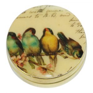Pillenbox aus Messing 4 Vögel (4,5 x 1,5 cm)