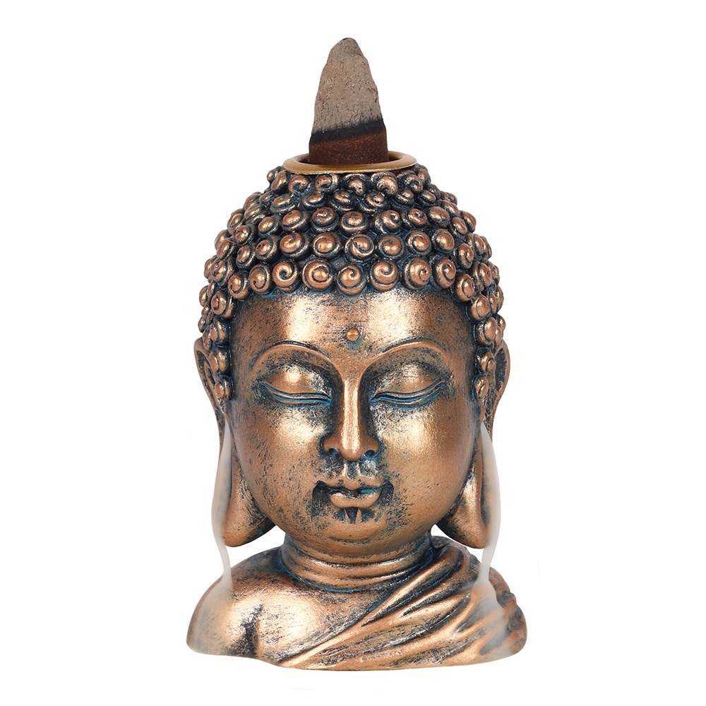 Rückfluss Weihrauchbrenner Bronzefarbener Buddha-Kopf