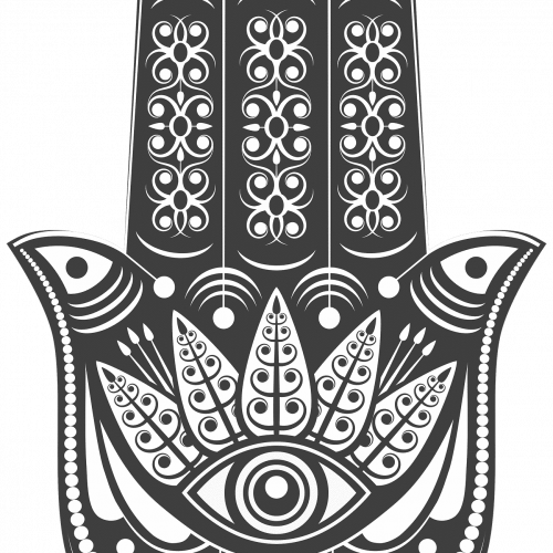 Hamsa Hand Hand der Fatima Illustration schwarz weiß