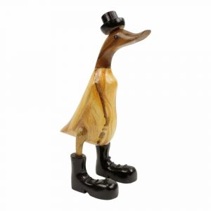 Statue aus Holz Ente mit schwarzem Hut (28 x 19 x 10 cm)