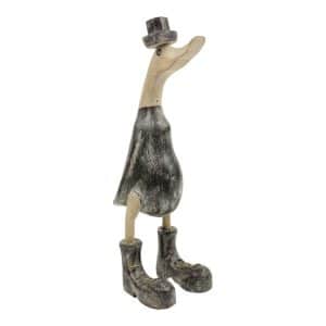 Statue aus Holz Ente mit Hut Blackwash (30 x 15 cm)