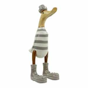 Statue aus Holz Ente mit Hut und Stiefeln - Gestreift Grau (28 x 16 cm)