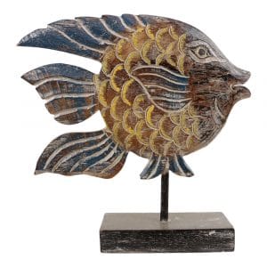 Statue aus Holz Fisch auf Standard (35 x 33 cm)