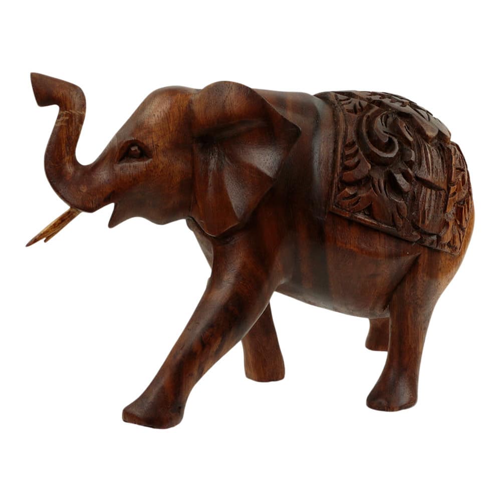 Statue aus Holz Elefant mit Holzschnitzerei (23 x 16 cm)