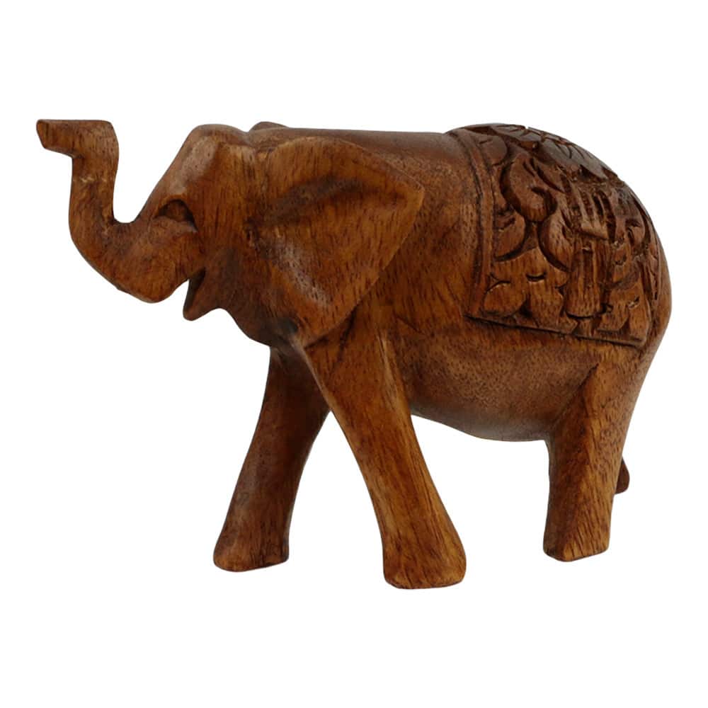 Statue aus Holz Elefant mit Holzschnitzerei (16 x 11 cm)