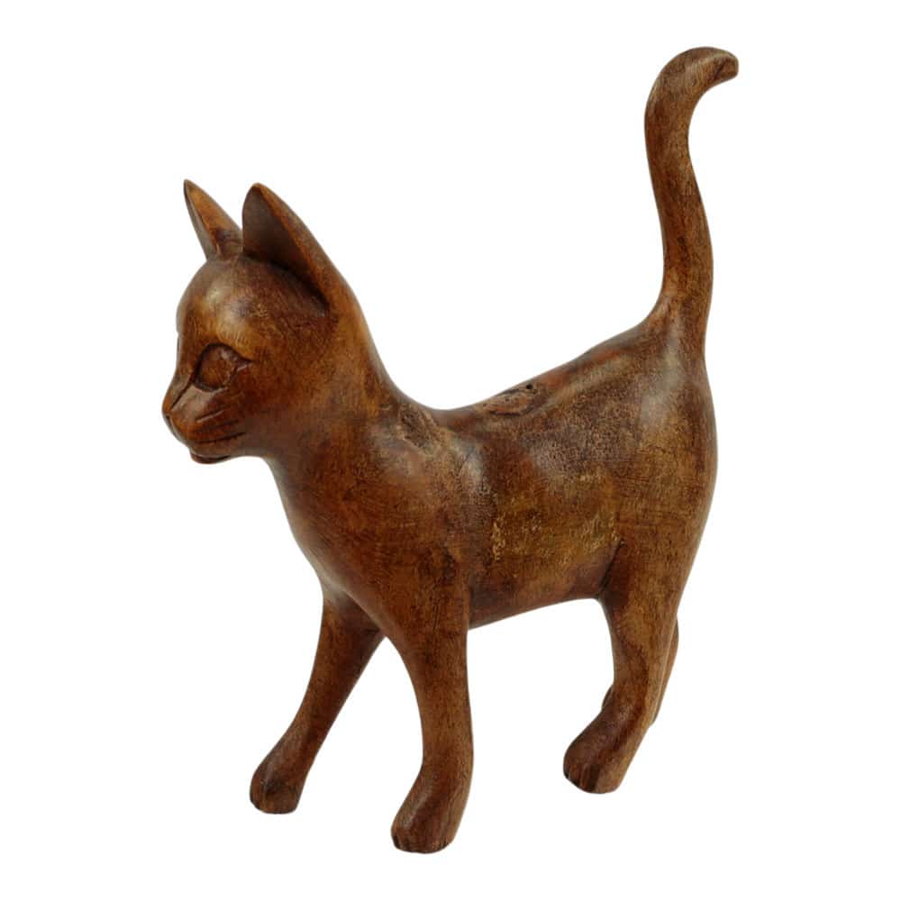 Statue Katze aus Holz (13 x 13 cm)