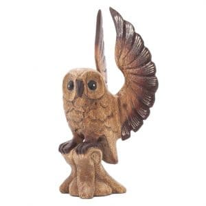 Holz Statue Eule mit offenen Flügeln (26 cm)