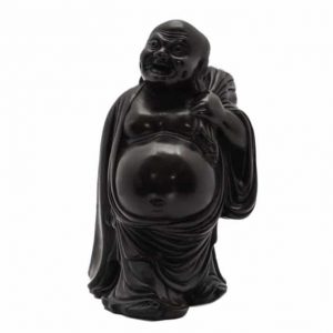 Happy Buddha Statue Polyresin Schwarz - 17 cm