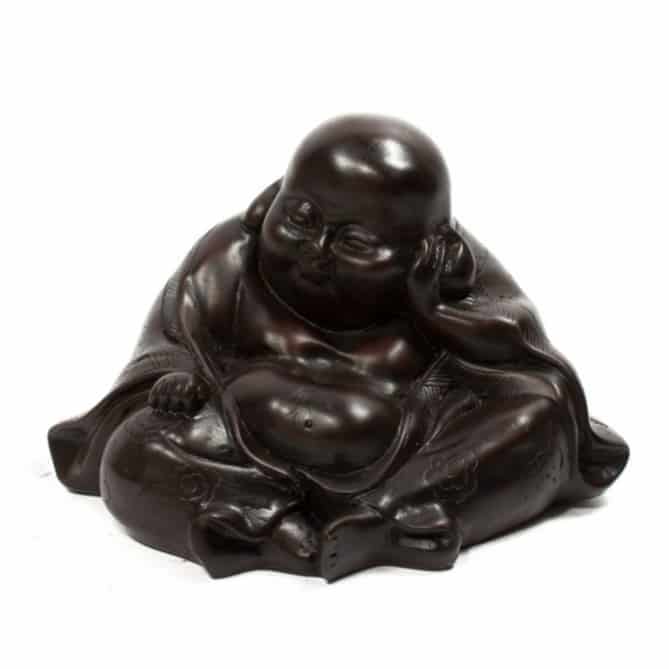 Happy Buddha Statue Polystone Schwarz - 13 x 10 x 9 cm
