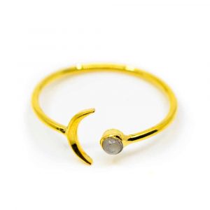 Edelstein Ring Mondstein - 925 Silber Vergoldet