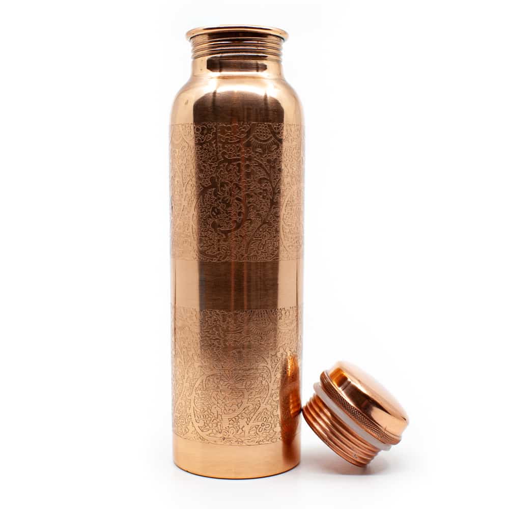 Spiru-Kupfer-Wasserflasche Floral geätzt - 900 ml