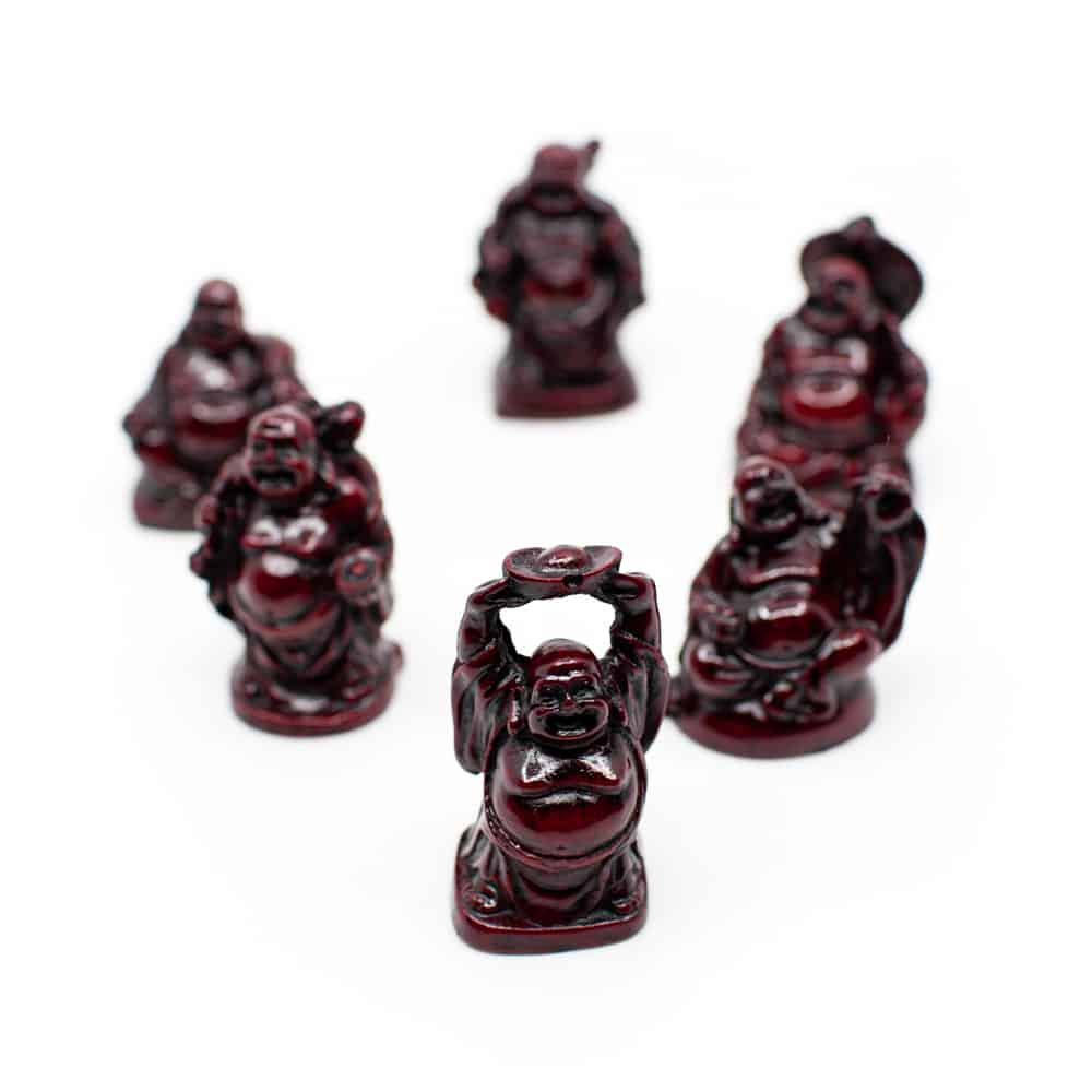 Glücks-Buddha Mini-Statuen Polyresin Rot - Satz von 6 - ca. 5 cm