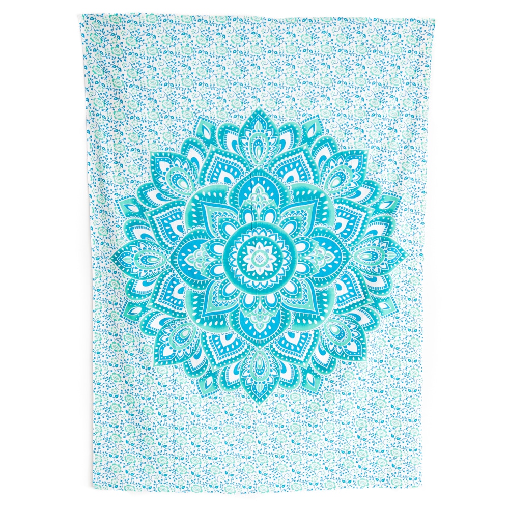 Authentisches Wandtuch Baumwolle mit blauem Mandala (215 x 135 cm)