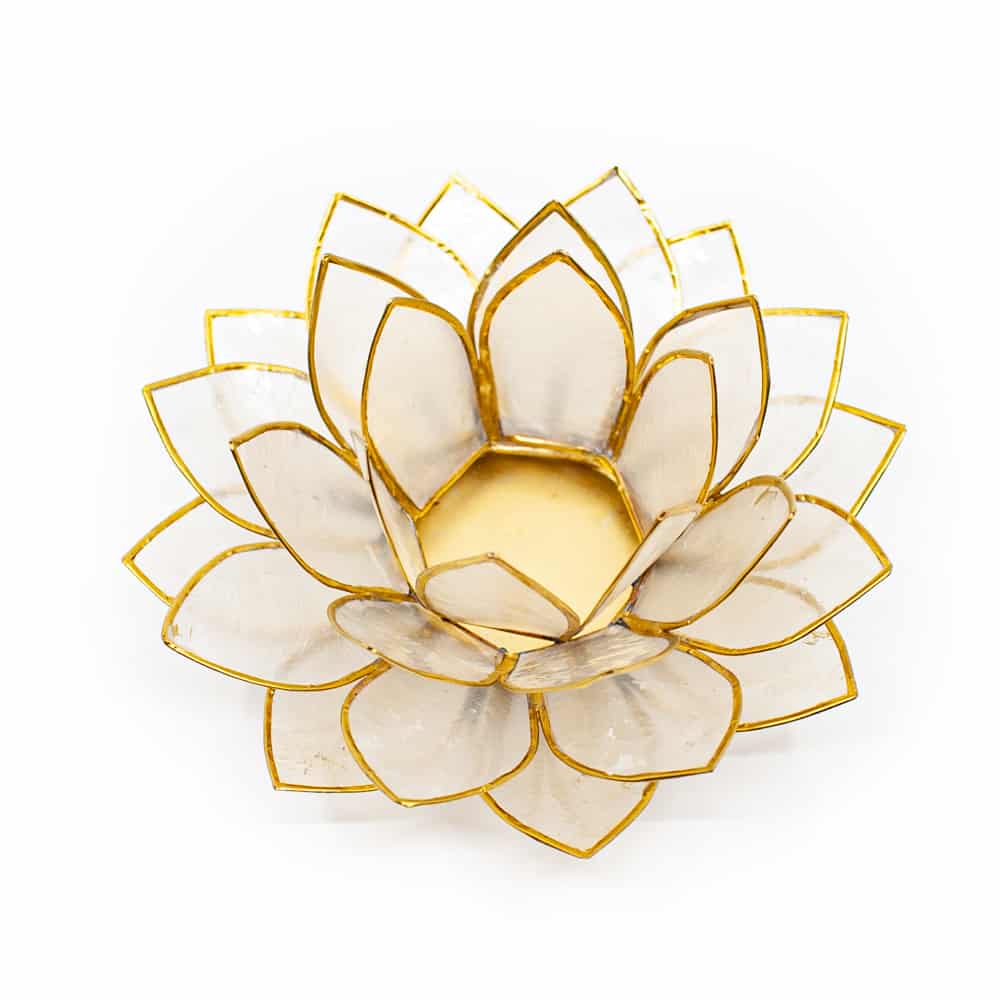 Lotusblume Stimmungslicht Teelichthalter weiß Gold auf weißem hintergrund