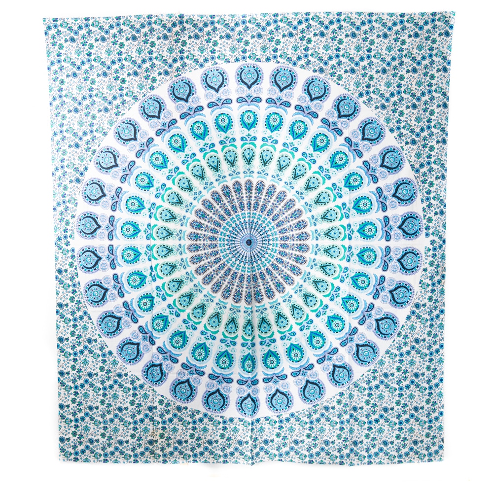 Authentisches Mandala Wandtuch Baumwolle Blau/Grün (240 x 210 cm)
