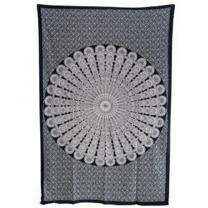 Authentisches Mandala Wandtuch Baumwolle Schwarz/Weiß (215 x 135 cm)