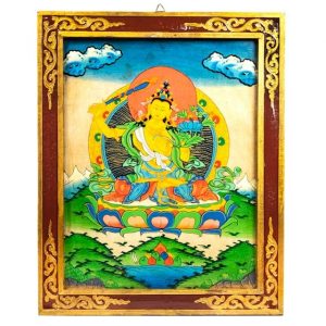 Buddha Manjushri Tangkha Tafel aus Holz (44 x 33 cm)