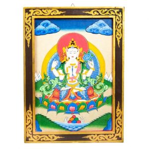 Buddha Chenrezig Thankha Tafel Holz (44 x 33 cm)