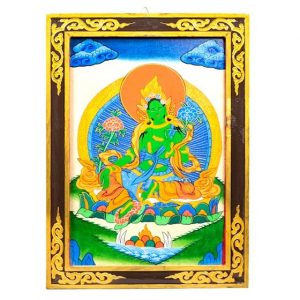 Grüne Tara Thankha Tafel Holz (44 x 33 cm)