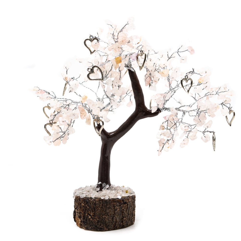 Edelstein-Baum Rosenquarz mit Herzen (22 cm)