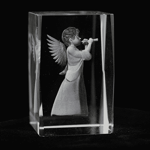 Feng Shui Kristall -Engel mit Flöte (rechteckig, geläsert)