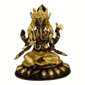 Ganesha auf Lotus Messing 2-farbig - 20 cm