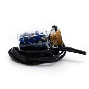 Geschenkflasche an Wachsband mit Lapis Lazuli