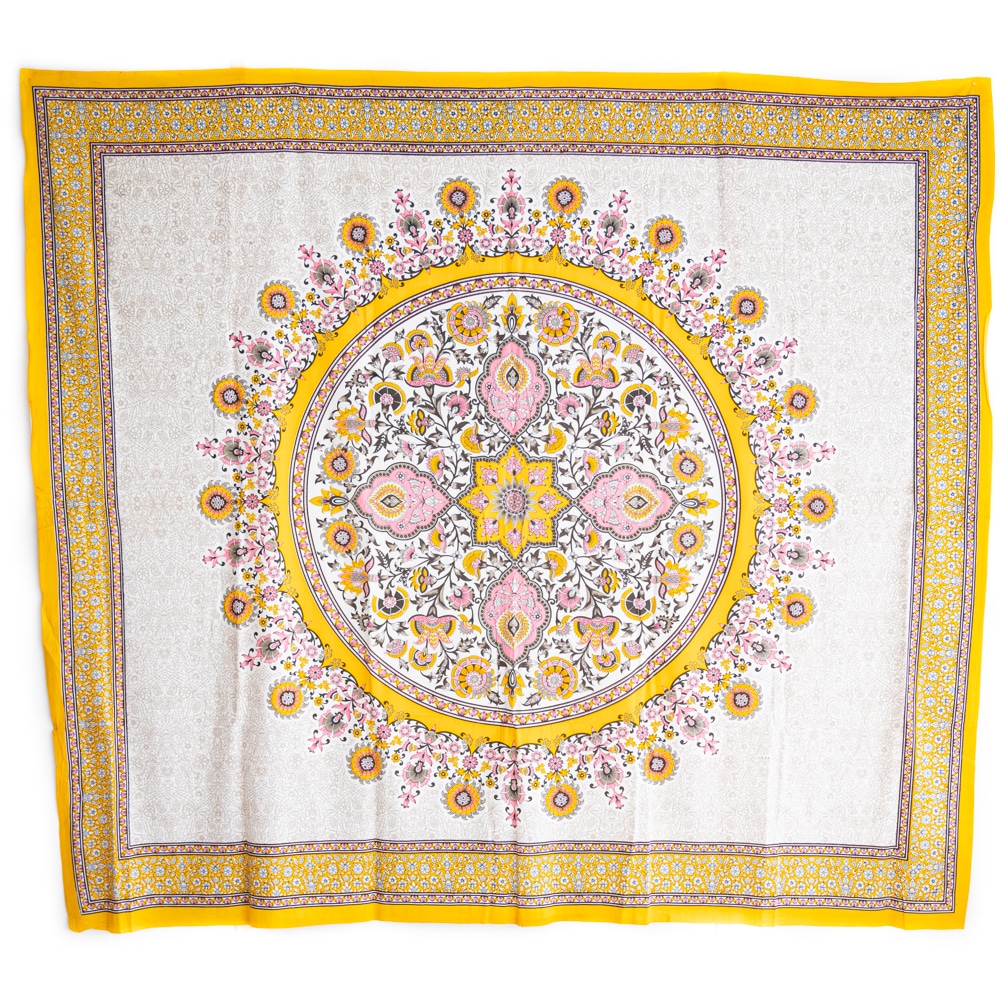 Authentisches Wandtuch Baumwolle Blüten Mandala Gelb (240 x 210 cm)