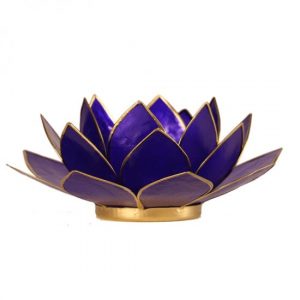 Teelichthalter - Lotusblume 6. Chakra (atmosphärisches Licht, goldener Rand, violett)