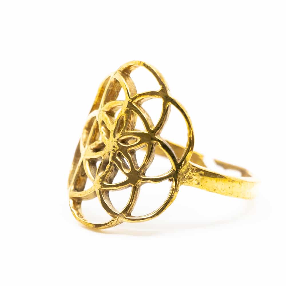 Verstellbarer Ring Blume des Lebens Gold